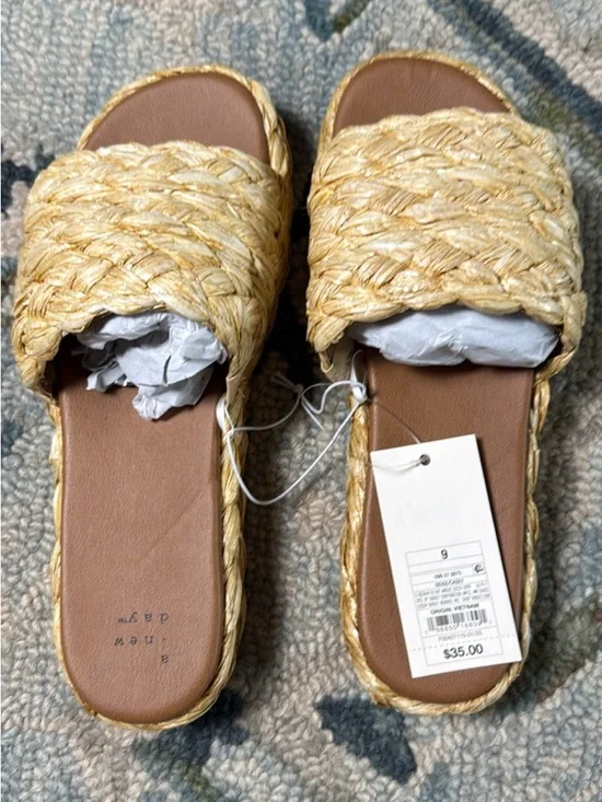 NWT A New Day Slide Sandals Braided Raffia Platform Sandals Women’s Size 9 - Picture 2 of 3